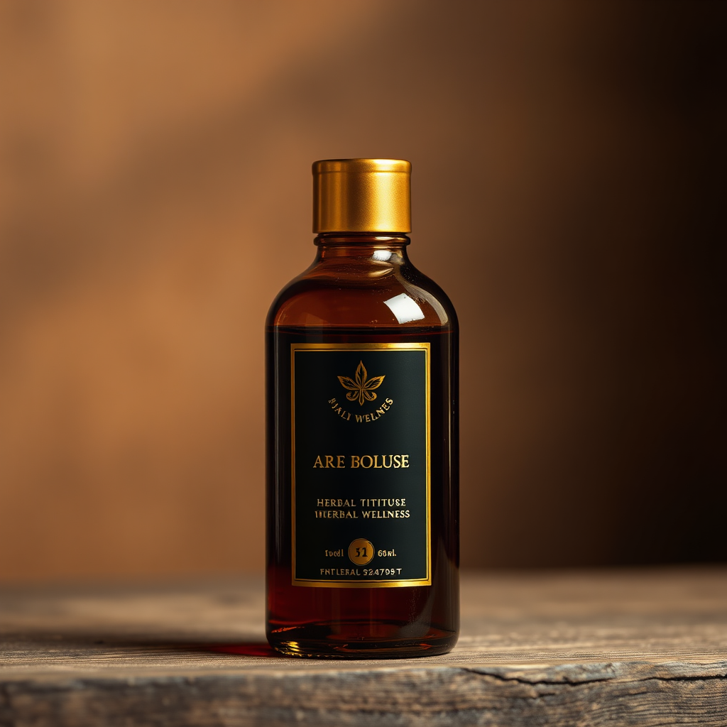Amber tincture bottle with gold branding