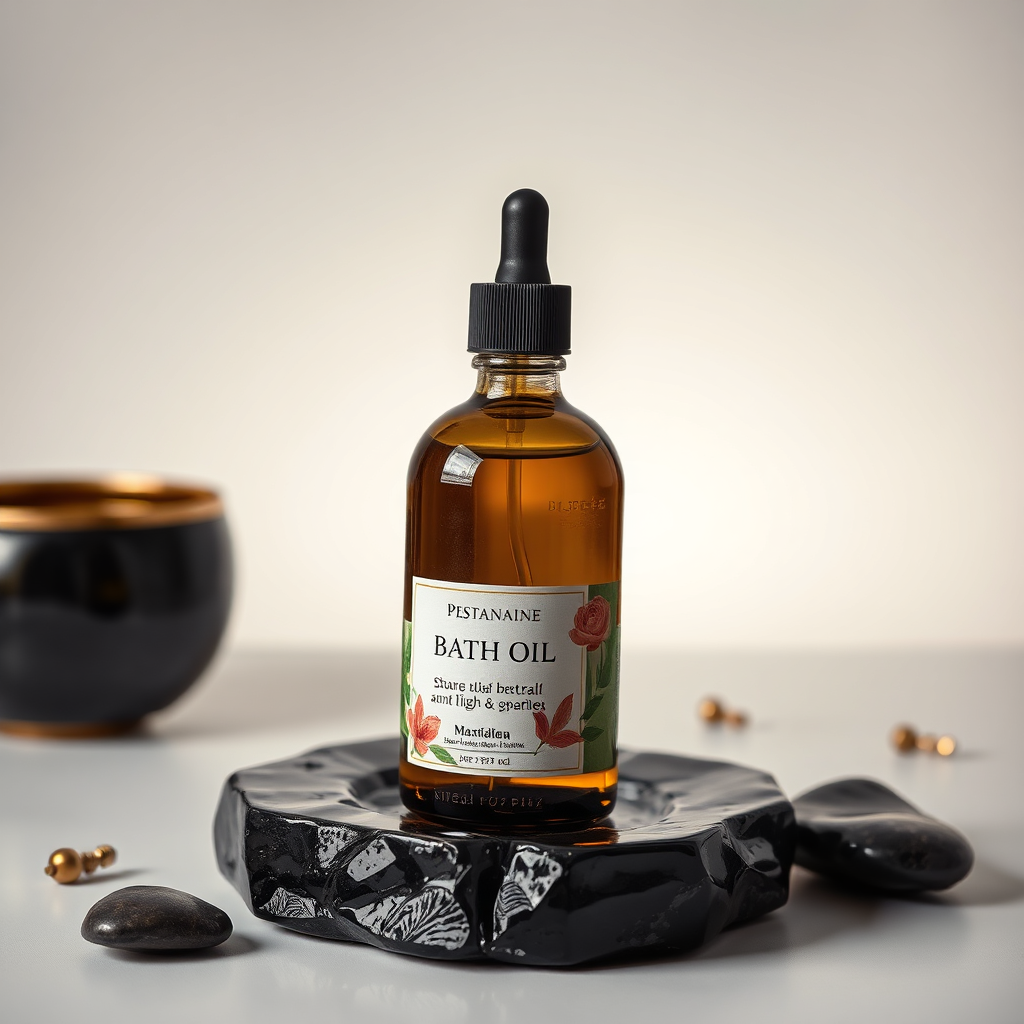 Botanical bath oil bottle